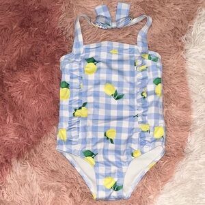 Janie and Jack Blue Gingham Lemon Print One-Piece Swimsuit
